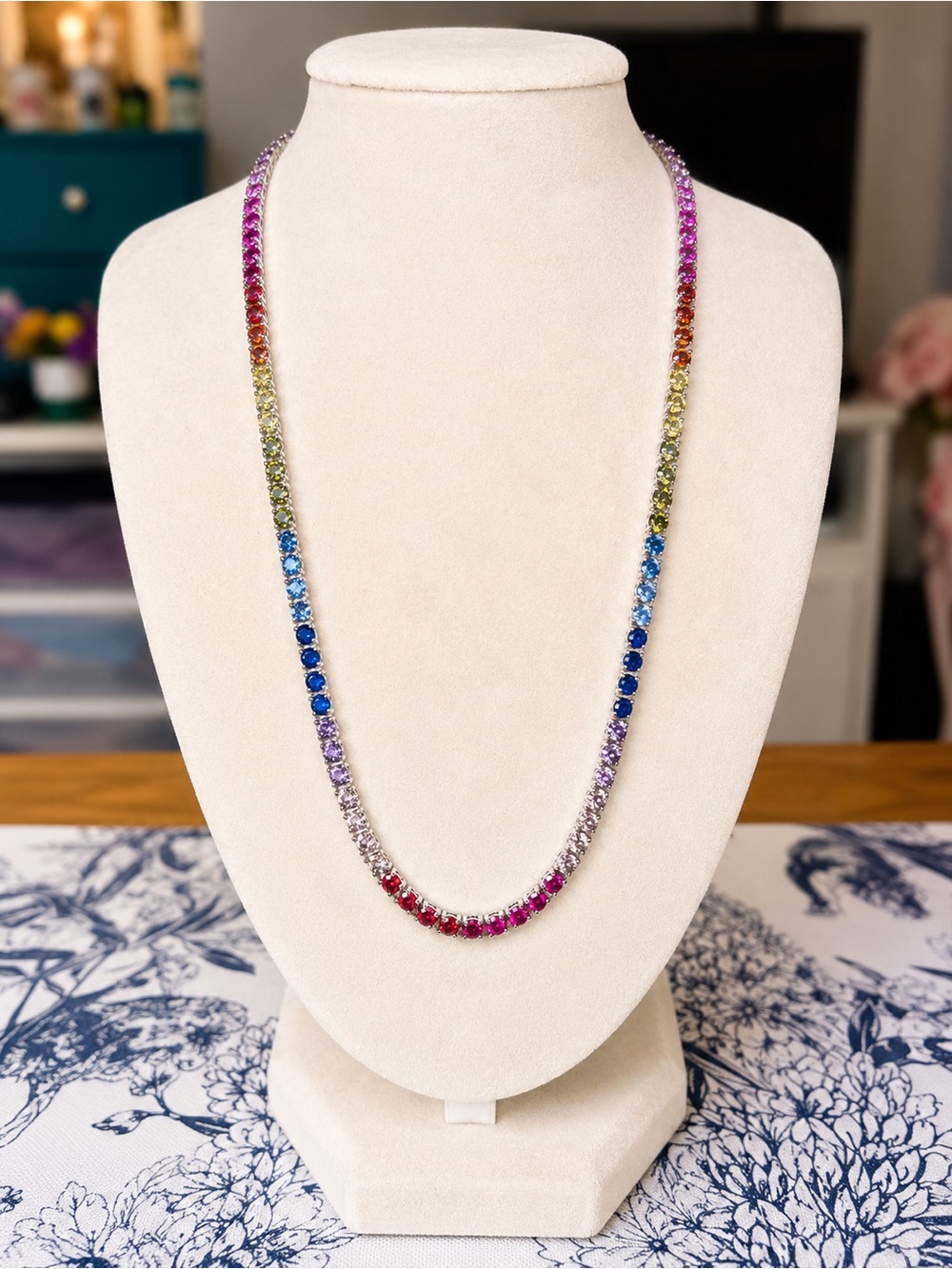 🌈🩷🧡💛💚💙🩵💜🩷 14 K gold plated Multi-Color Tennis Necklace -17 inches